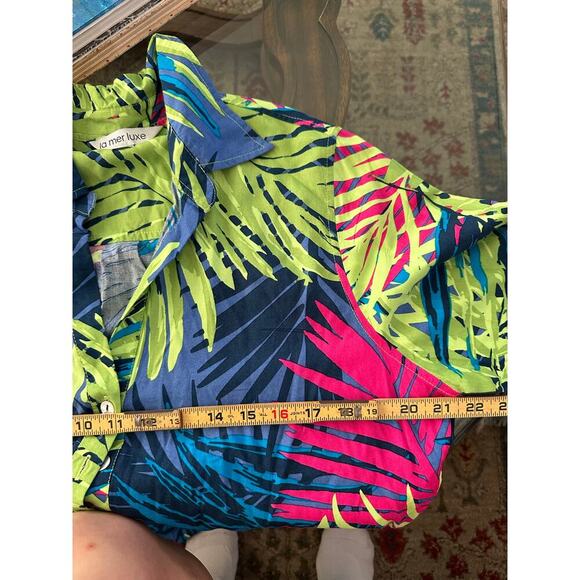 La Mer Luxe Women's Multicolor Palm Print Button Up Shirt Dress Size Large - Picture 7 of 7
